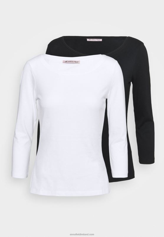 Z62T519 Women Anna Field 2 Pack Long Sleeved Top White/Black - Image 5
