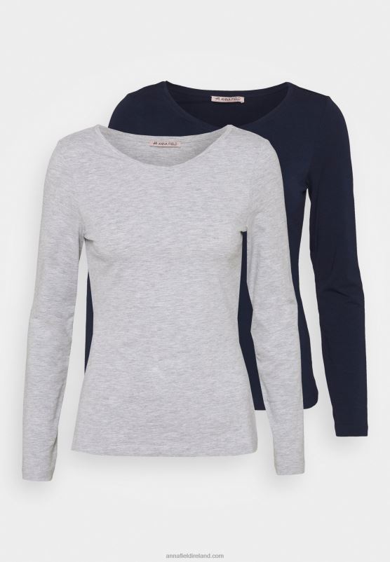 Z62T522 Women Anna Field 2 Pack Long Sleeved Top Dark Blue/Mottled Light Grey - Image 1