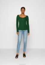 Z62T538 Women Anna Field Long Sleeved Top Dark Green - Image 2