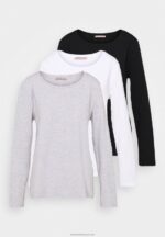 Z62T543 Women Anna Field 3 Pack Long Sleeved Top Black/White/Mottled Light Grey - Image 6
