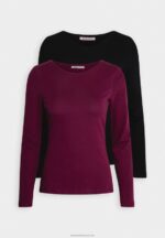 Z62T589 Women Anna Field 2 Pack Long Sleeved Top Dark Red/Black - Image 5