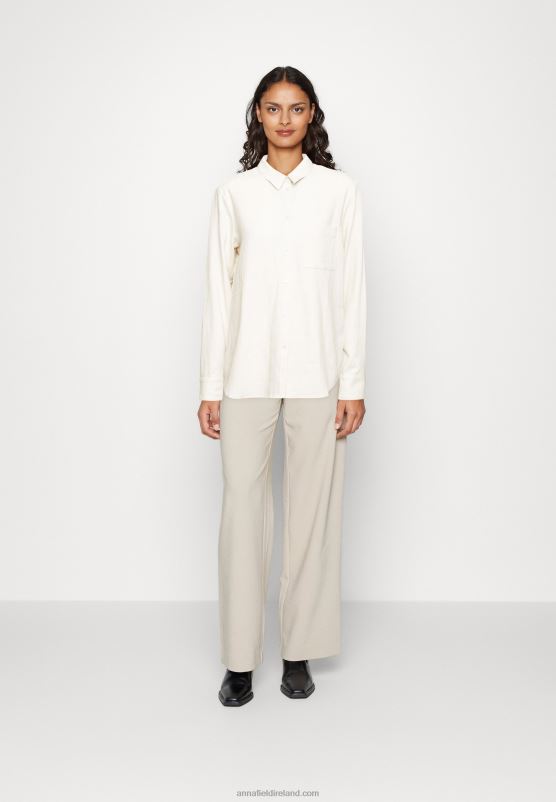 Z62T680 Women Anna Field Linen-Mix Button Down Blouse Button-Down Blouse Beige - Image 2