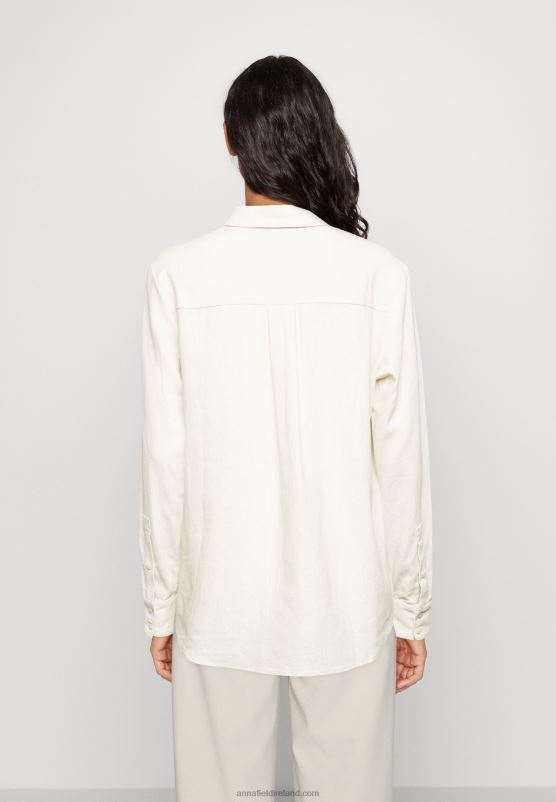 Z62T680 Women Anna Field Linen-Mix Button Down Blouse Button-Down Blouse Beige - Image 3
