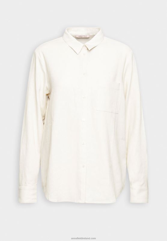 Z62T680 Women Anna Field Linen-Mix Button Down Blouse Button-Down Blouse Beige - Image 4