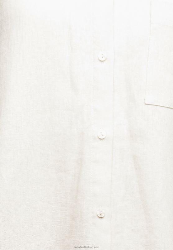 Z62T680 Women Anna Field Linen-Mix Button Down Blouse Button-Down Blouse Beige - Image 5