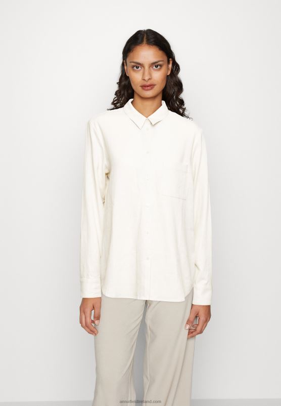 Z62T680 Women Anna Field Linen-Mix Button Down Blouse Button-Down Blouse Beige - Image 1