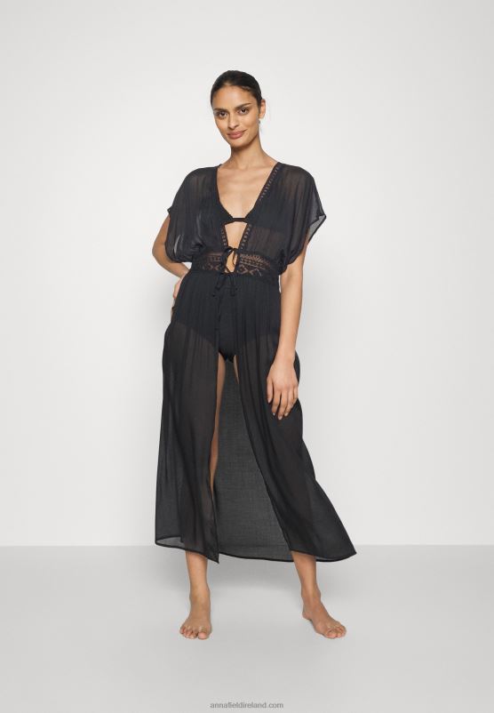 Z62T739 Women Anna Field Embroidered Cover Up 802 Black Beach Accessory 802 Black - Image 2