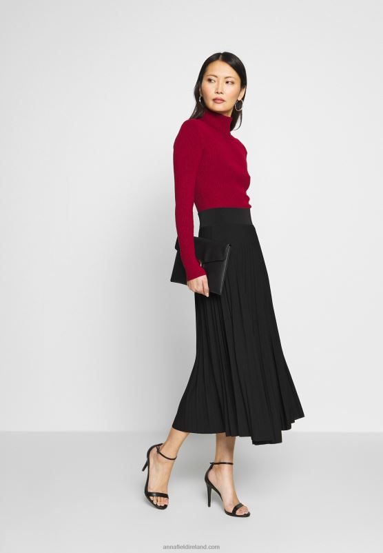 Z62T782 Women Anna Field Plisse A-Line Midi Skirt A-Line Skirt Black - Image 2