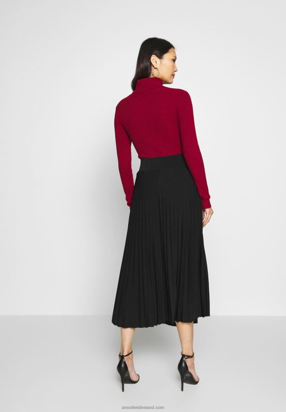 Z62T782 Women Anna Field Plisse A-Line Midi Skirt A-Line Skirt Black - Image 3