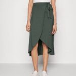 Z62T789 Women Anna Field Basic Wrap Over Midi Skirt A-Line Skirt Light Green