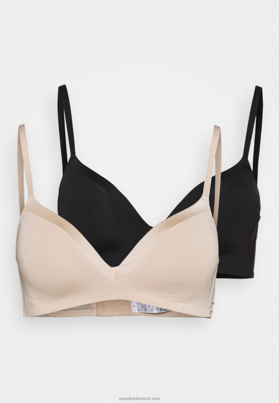 Z62T920 Women Anna Field Edison 2 Pack Non Wired T-Shirt Bra Black/Nude - Image 1