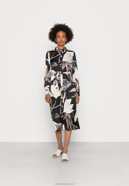 Z62T93 Women Anna Field Shirt Dress Black/Multi Coloured