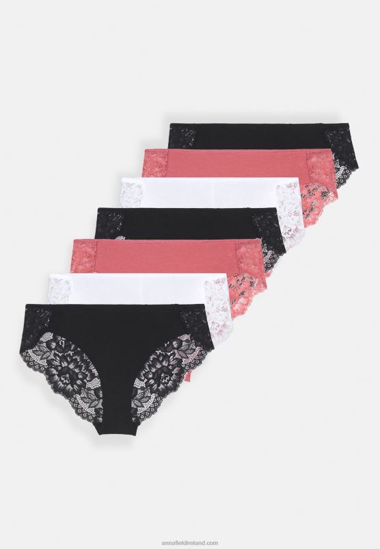Z62T953 Women Anna Field 7Pp Cotton And Lace Brazilian Briefs Pink/White/Black - Image 7