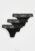 Z62T964 Women Anna Field 3Pp Margaret Cotton & Lace Thong Thong Black - Image 4