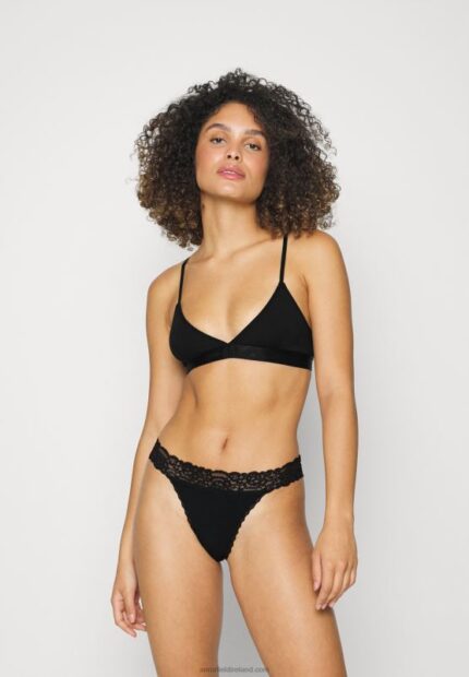 Z62T964 Women Anna Field 3Pp Margaret Cotton & Lace Thong Thong Black