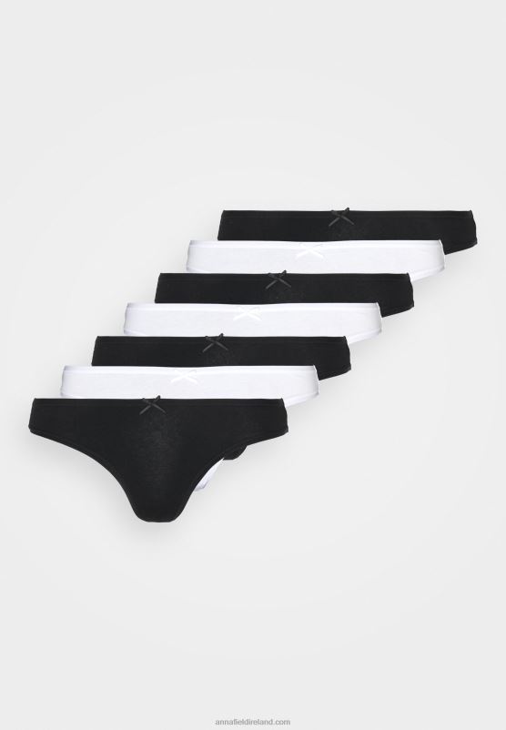 Z62T979 Women Anna Field Georgina 7Pp Thong Cotton Thong Black/White - Image 5