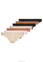 Z62T983 Women Anna Field Samira 7Pp Thong Lace Micro Thong Black/White/Tan