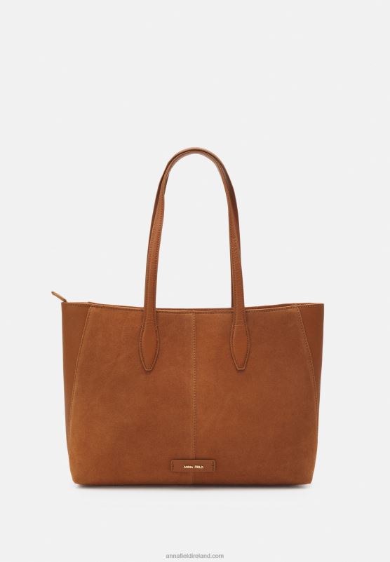 Z62T2464 Women Anna Field Leather Tote Bag Cognac
