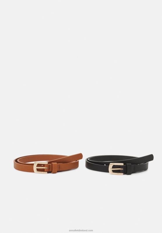 Z62T2727 Women Anna Field 2 Pack Belt Black/Cognac