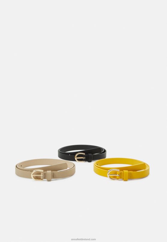 Z62T2729 Women Anna Field 3 Pack Belt Black/Yellow/Taupe
