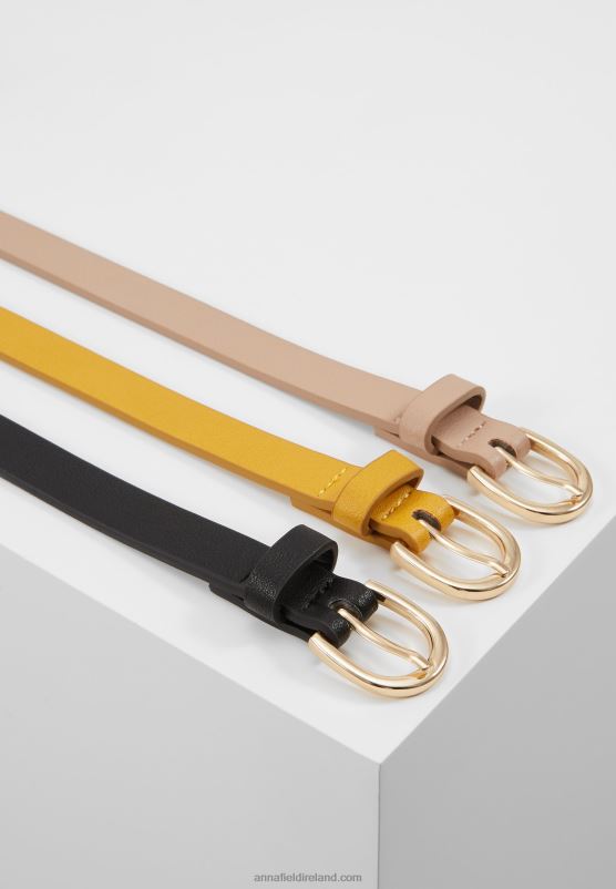 Z62T2777 Women Anna Field 3 Pack Waist Belt Black/Yellow/Taup