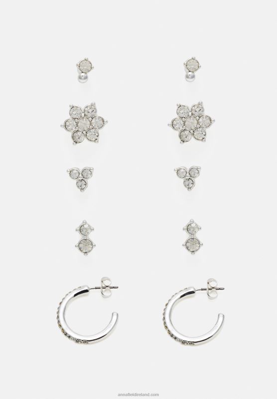 Z62T2662 Women Anna Field 5 Pack Earrings Silver-Coloured