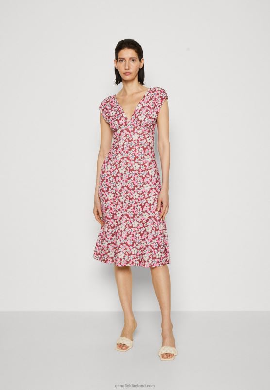 Z62T123 Women Anna Field Jersey Dress Brown/Beige/Pink