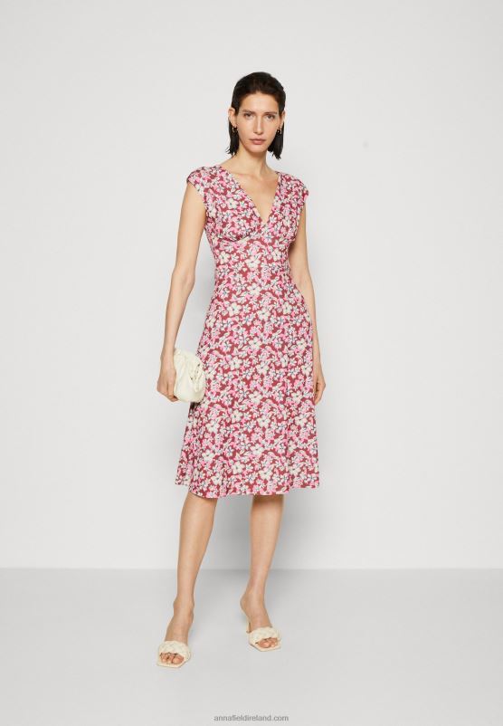 Z62T123 Women Anna Field Jersey Dress Brown/Beige/Pink