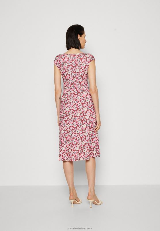 Z62T123 Women Anna Field Jersey Dress Brown/Beige/Pink