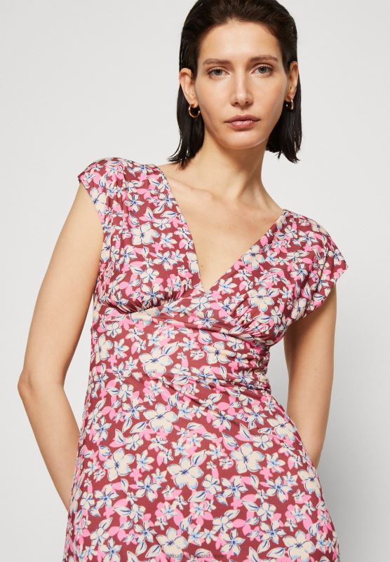 Z62T123 Women Anna Field Jersey Dress Brown/Beige/Pink