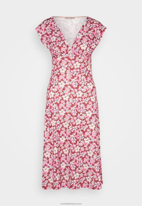 Z62T123 Women Anna Field Jersey Dress Brown/Beige/Pink