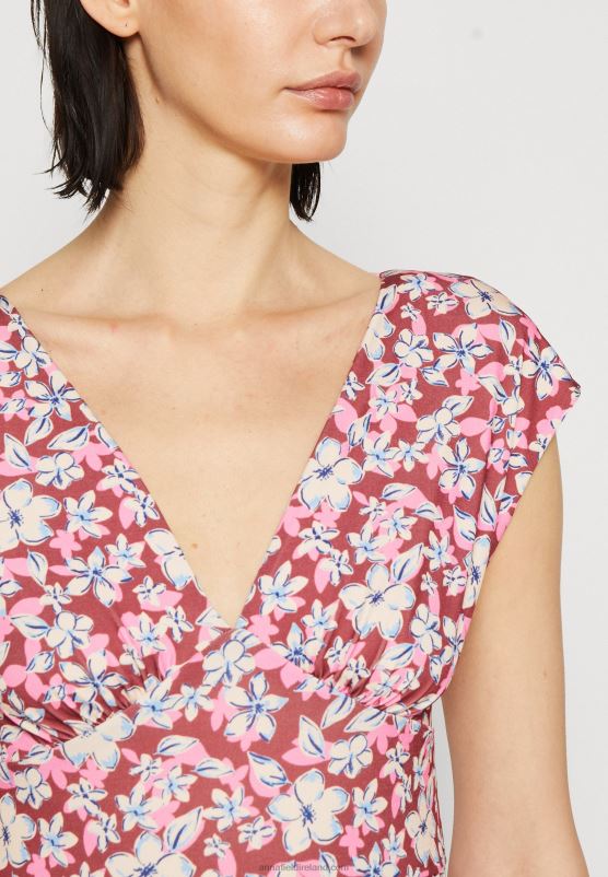 Z62T123 Women Anna Field Jersey Dress Brown/Beige/Pink