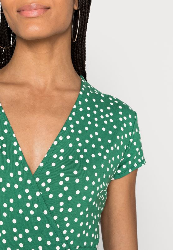 Z62T134 Women Anna Field Jersey Dress Green/White