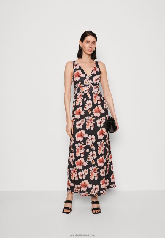 Z62T141 Women Anna Field Maxi Dress Black/Pink/Multicoloured