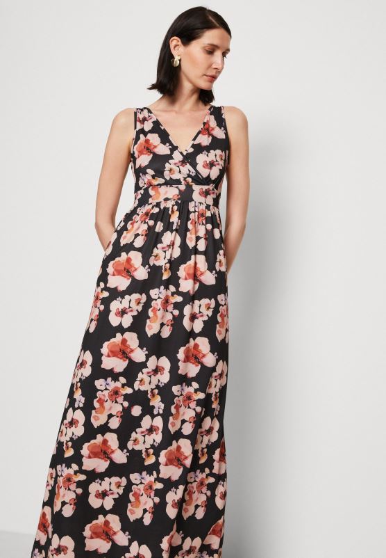 Z62T141 Women Anna Field Maxi Dress Black/Pink/Multicoloured