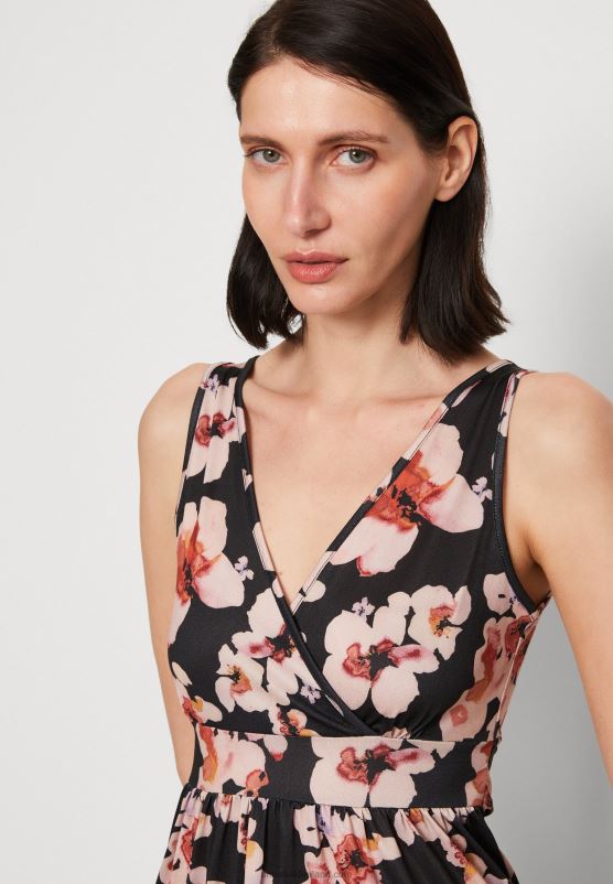 Z62T141 Women Anna Field Maxi Dress Black/Pink/Multicoloured