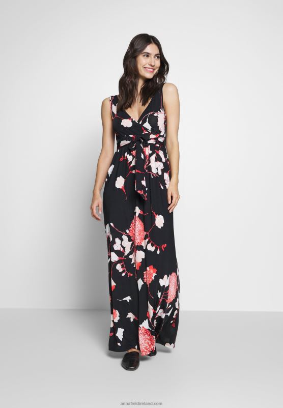 Z62T143 Women Anna Field Maxi Dress Black/Pink