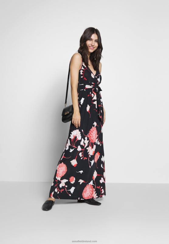 Z62T143 Women Anna Field Maxi Dress Black/Pink