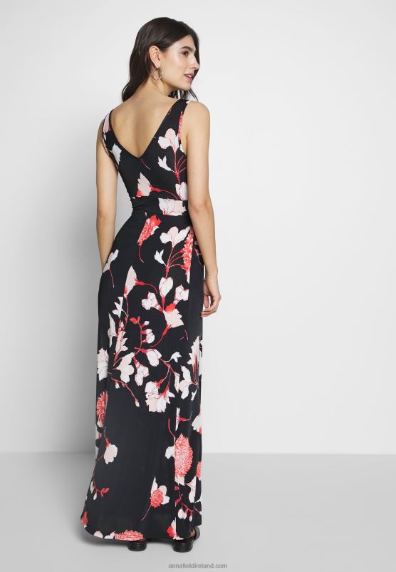 Z62T143 Women Anna Field Maxi Dress Black/Pink