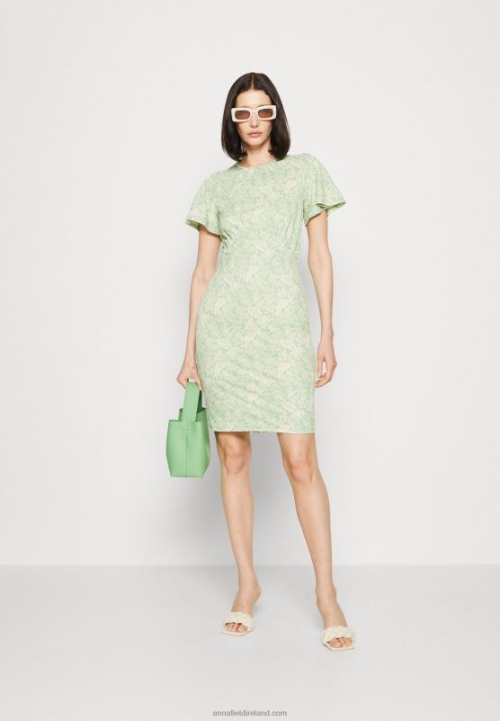 Z62T149 Women Anna Field Jersey Dress Green/Light Green