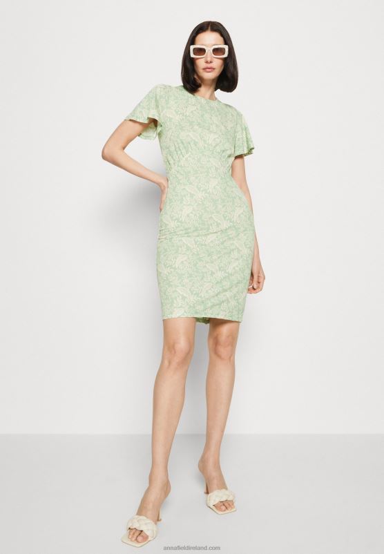 Z62T149 Women Anna Field Jersey Dress Green/Light Green