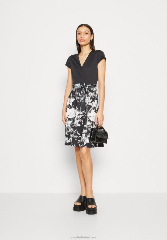 Z62T156 Women Anna Field Jersey Dress Black/Grey/White