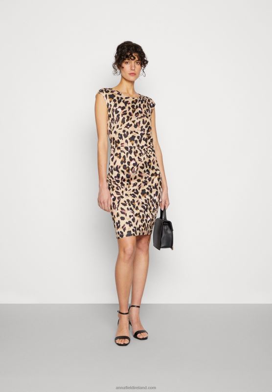 Z62T161 Women Anna Field Jersey Dress Black/Beige/Multi-Coloured