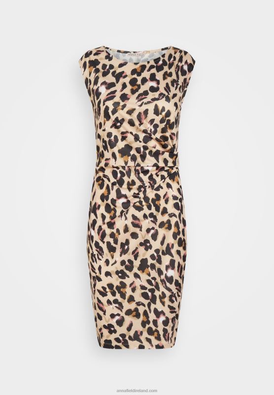 Z62T161 Women Anna Field Jersey Dress Black/Beige/Multi-Coloured