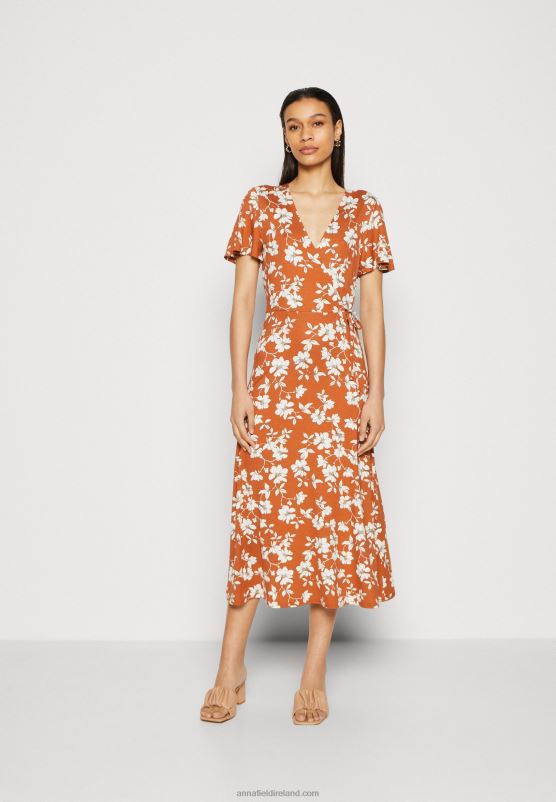 Z62T185 Women Anna Field Jersey Dress Brown/White