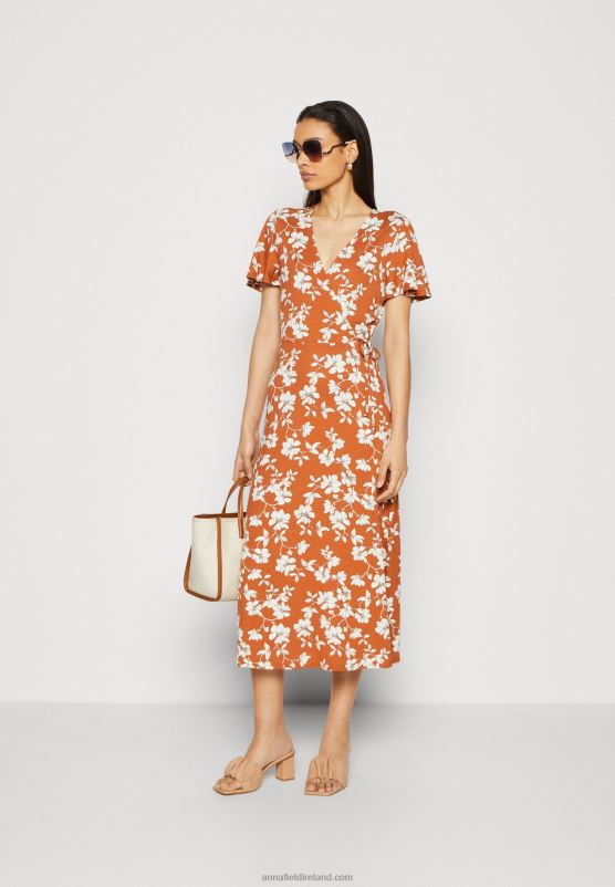 Z62T185 Women Anna Field Jersey Dress Brown/White