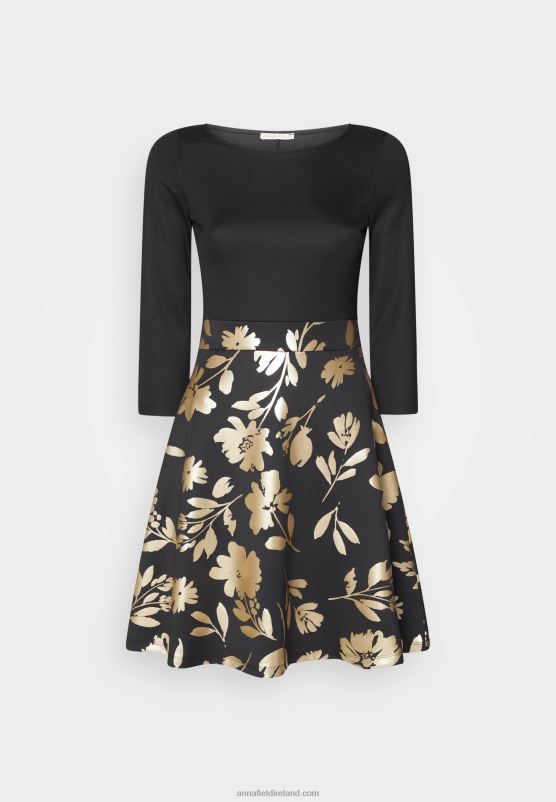 Z62T186 Women Anna Field Jersey Dress Black Gold
