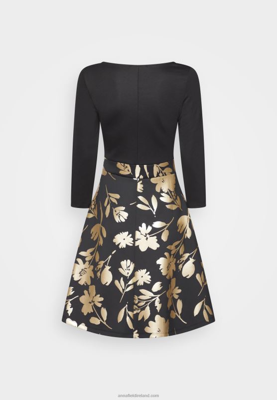 Z62T186 Women Anna Field Jersey Dress Black Gold