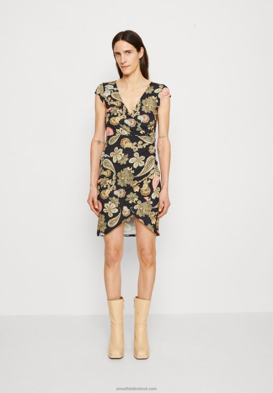 Z62T189 Women Anna Field Jersey Dress Black/Multi Coloured