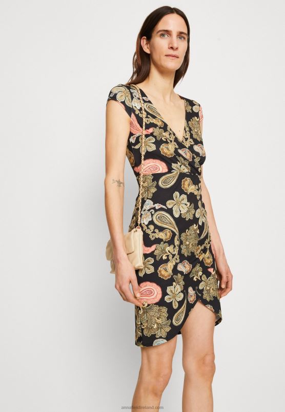 Z62T189 Women Anna Field Jersey Dress Black/Multi Coloured